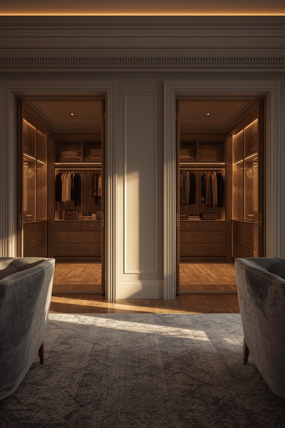 Separate primary suite closets