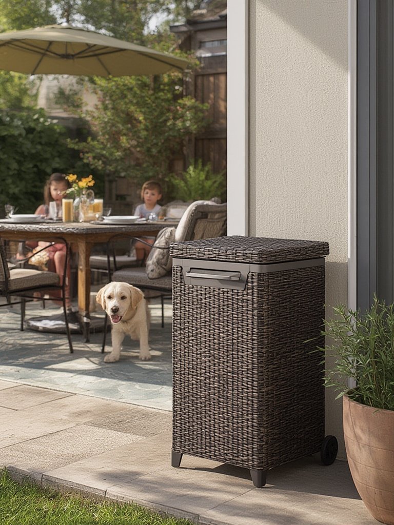 outdoor trashcan in action